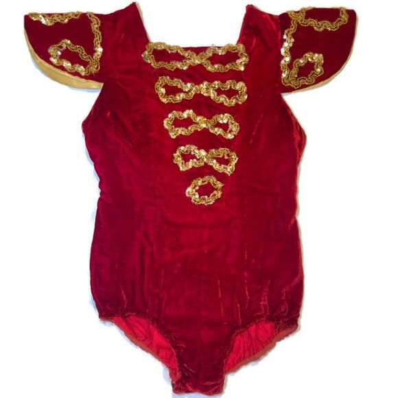 Vtg 60s circus pinup dance rave festival costum red gold sequin bead velvet XS S - Picture 1 of 9